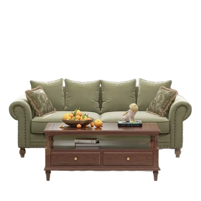 

American fabric sofa retro light luxury European rural small apartment pastoral style Mediterranean living room straight row of