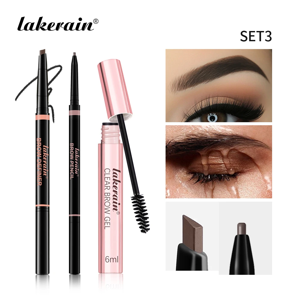 Zestaw do brwi: automatyczna kredka i żel, dwustronna, długotrwała, naturalna, wodoodporna, ultra cienka, trójkątna kredka do makijażu brwi.