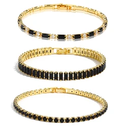 Black Crystal Tennis Bracelets for Women & Men Luxury Iced Out Cubic Zirconia Adjustable Bracelet on Hand Hippie Jewelry