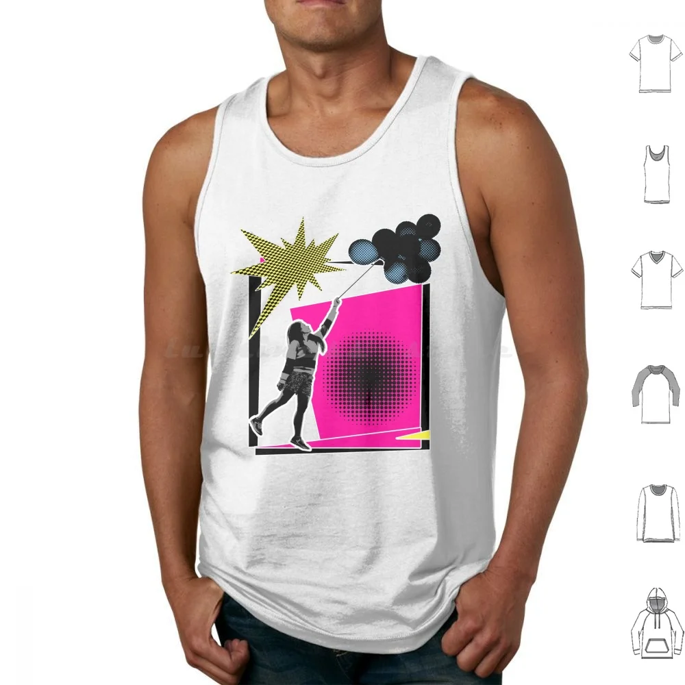Vintage 90s Pop Art Ballon Girl Tank Tops Print Cotton Grafitti Distressed Spray Funny Graphic Graffiti Tumblr Stencil