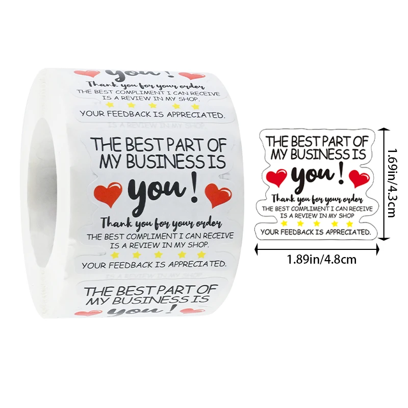 500Pcs 1.69*1.89in Heart-Shaped Thank You Stickers for Purchases, Handmade Stickers, Small Business Stickers, Envelope Stickers, Thank You Stickers for Product Purchases, Gift Decoration Stickers image 2