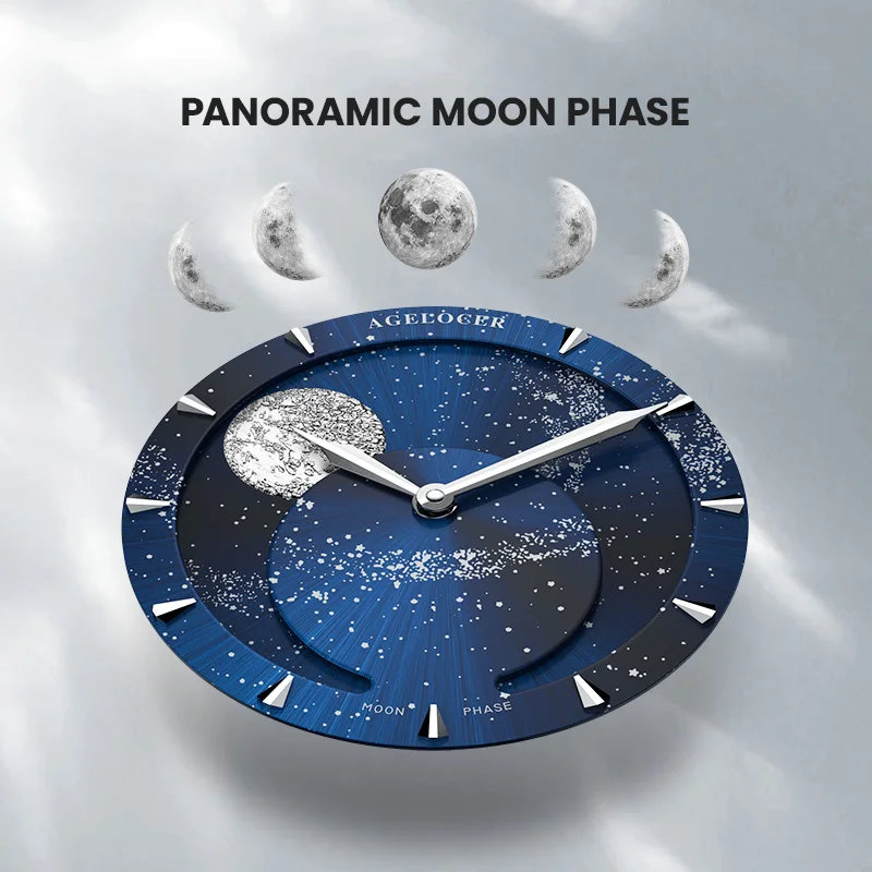 AGELOCER Real Moonphase Watches Men Sapphire Self-winding Mechanical Automatic Watch Power Reserve 80 Hour Moon phase Watch 40mm