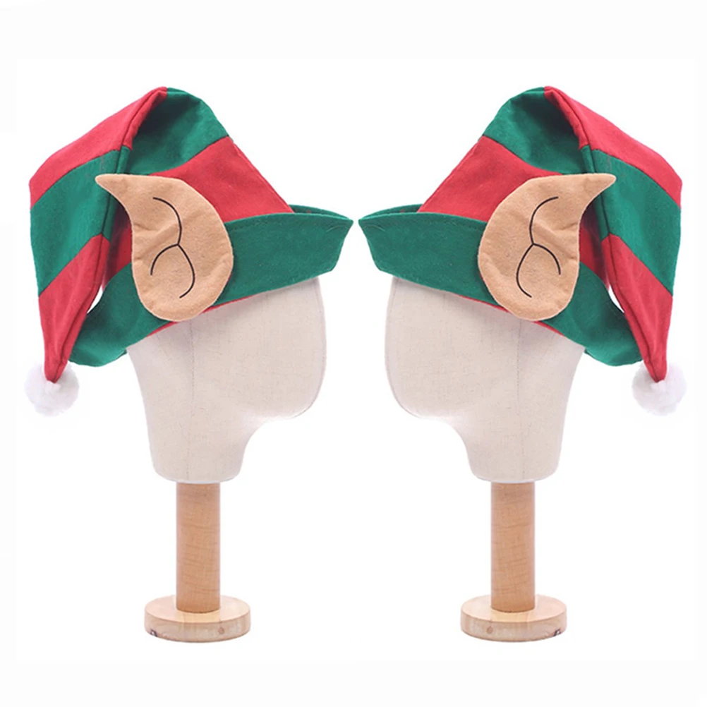 

2pcs Elf Hat Christmas Party Hats Red Green Striped Comfortable One Size Fits Most Men WomenFunny Costume Accessory
