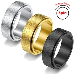 Rotate Freely Stainless Steel Anxiety Rings For Men Women Christian Jesus Cross Spinner Ring Retro Amulet Religious Jewelry Gift