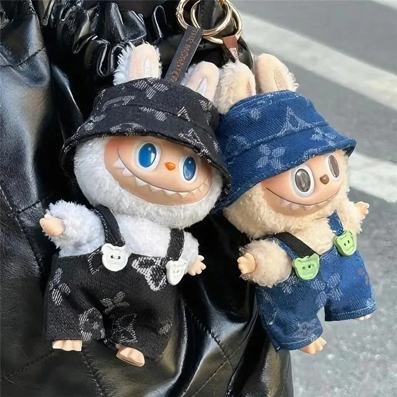 Ropa estampada para muñeca Labubu de 15 y 17cm, conjunto de falda con lazo y sombrero II, accesorios de traje DIY para casa de muñecas, juguetes para sentarse a la moda, regalos para niñas