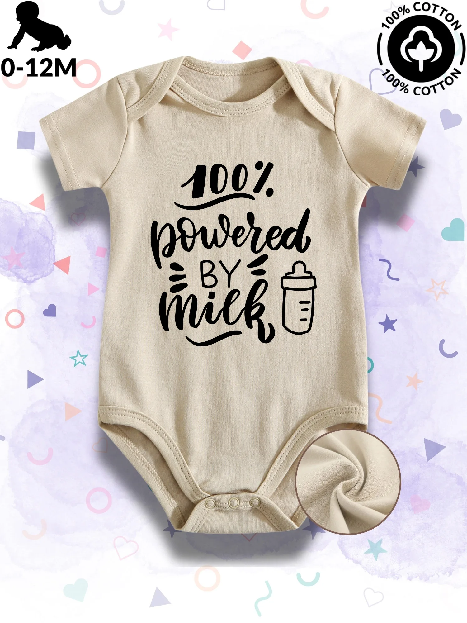 Body de bebé unisex 100 Powered By Milk, mono suave 100% algodón, traje para gatear beige para todas las estaciones 190GSM