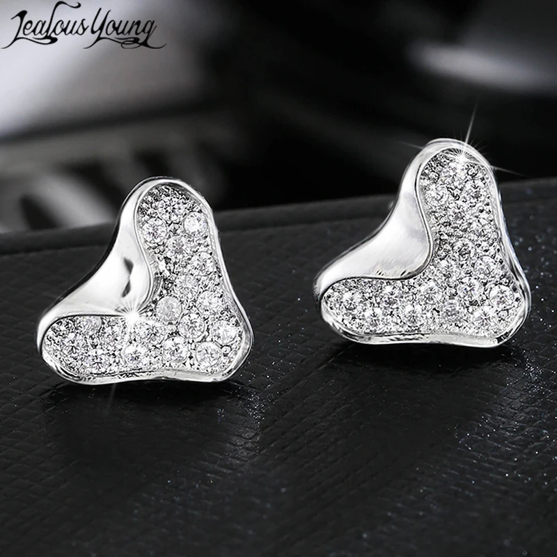 Cute Love Set Zirconia Stud Earrings Korea White Gold Color Simple Earings Fashion Girl Heart Sweet Sister Women Gift Brincos