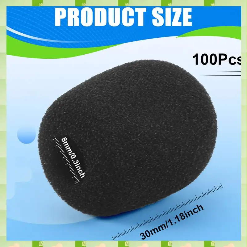 2025 100 шт., гарнитура для микрофона, гриль, лобовое стекло, губка из пенопласта, черный чехол для микрофона 30 мм x 8 мм, 100 шт., гарнитура для микрофона, гриль, лобовое стекло