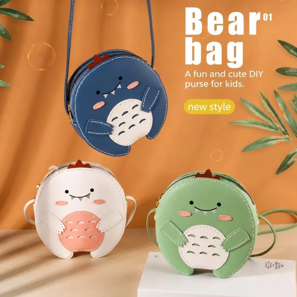 Microfiber Synthetic Leather Dinosaur Bag Material Kit Single Handle Zipper Closure Handmade Shoulder Bag Dinosaur Pattern