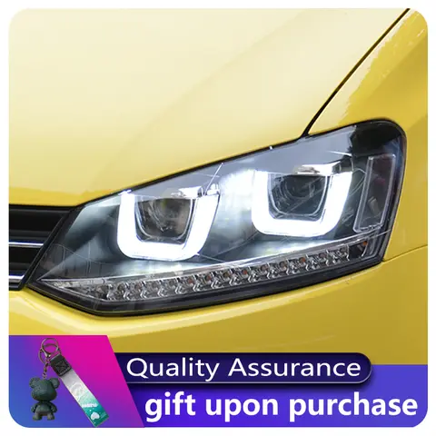 Um par de faróis para volkswagen vw polo 2011-2018 lente do projetor frontal drl cabeça lâmpada led luz de circulação acessórios do carro automóvel