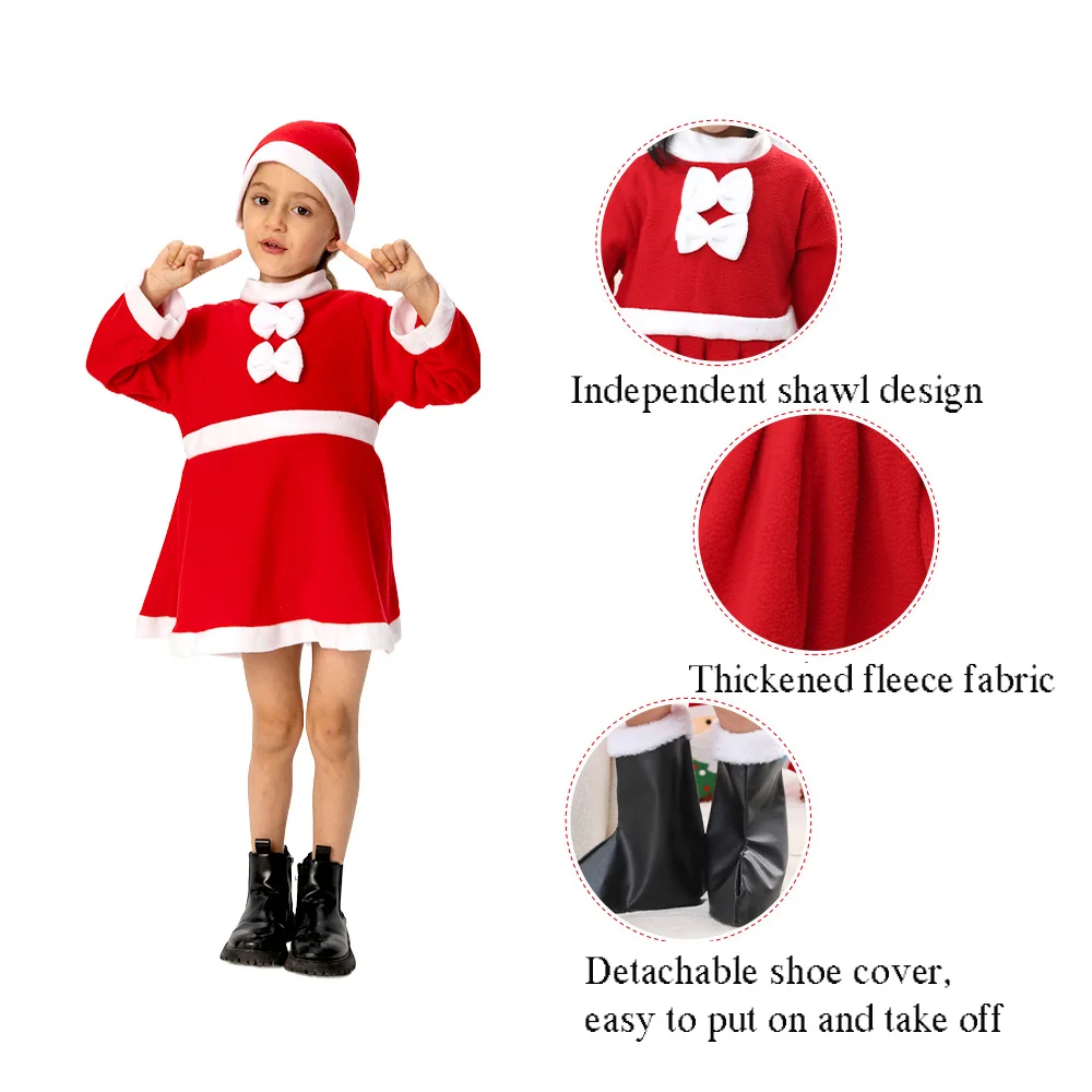 مجموعة بدلة سانتا كلوز الحمراء للعام الجديد مع قبعة أزياء تنكرية للأطفال والبنات والأطفال مجموعة فستان حفلات عيد الميلاد الفاخرة
