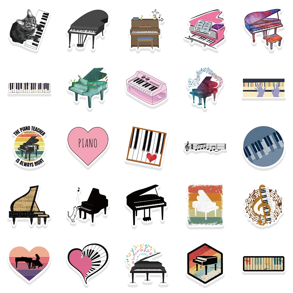 10/30/50PCS Musical Note Piano Cartoon Graffiti Stickers Classic Toy Waterproof Motorcycle Bicycle Helmet Laptop Decal Sticker