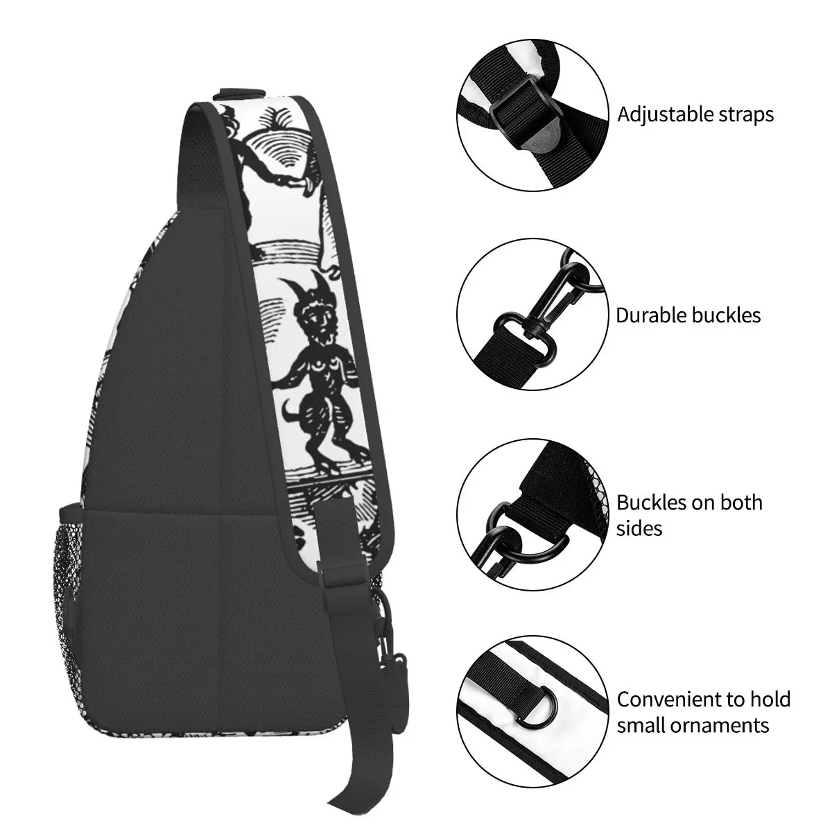 Dança Com O Diabo Sling Bags Peito Crossbody Ombro Mochila Caminhadas Daypacks Crânio Cabra Bohemian Pagan Wiccan Horror Bag