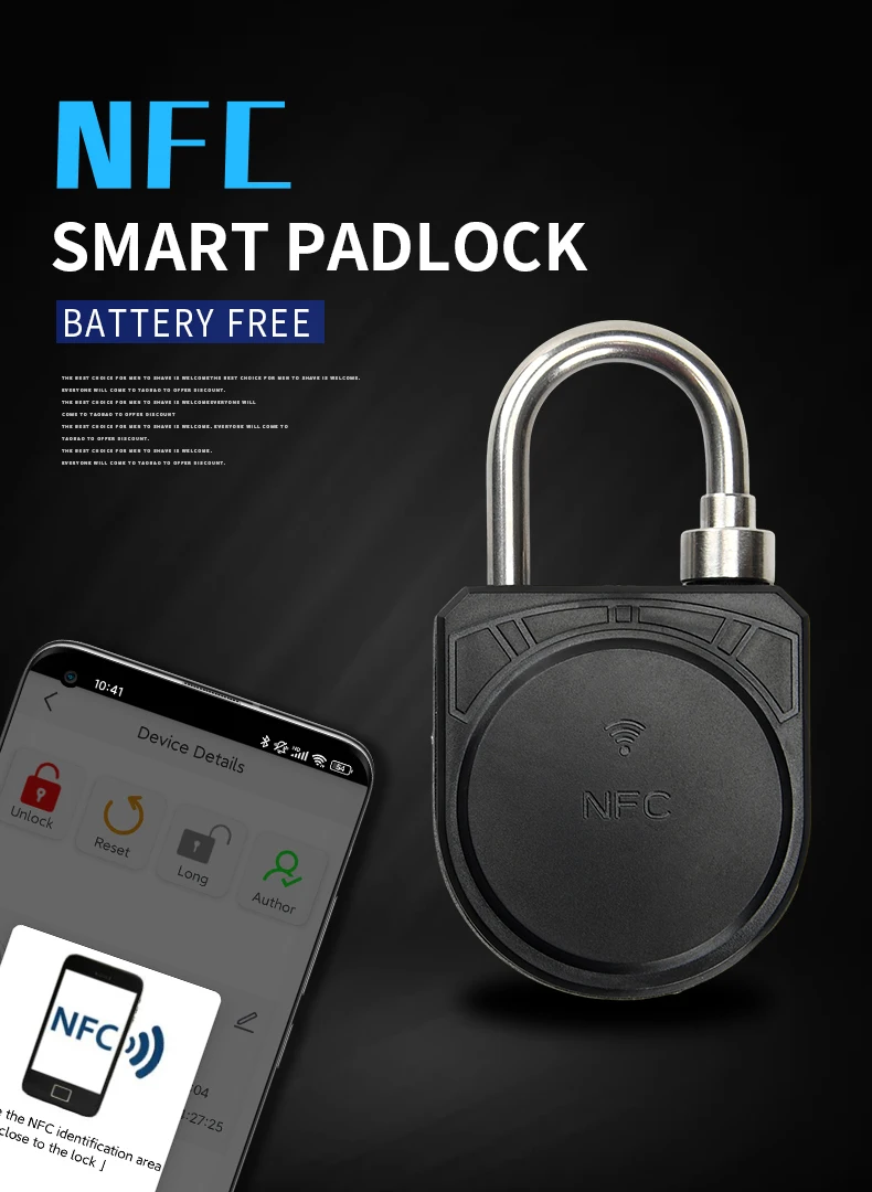 NFC padlock, intelligent lock, outdoor anti-theft lock, portable APP unlocking, no battery, remote authorization unlocking