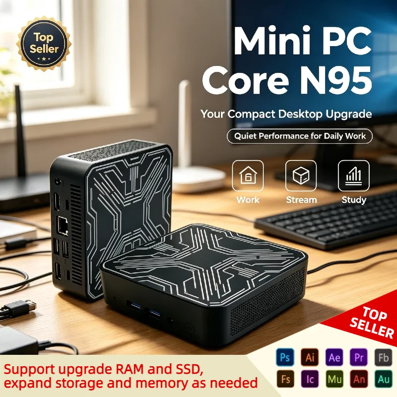 미니 PC, 인텔 코어 N95, 윈도우 11 프로, 휴대용 컴퓨터, 게이밍 PC, 32GB RAM, 1/2TB SSD, 사무용/학습용, 4K, Wi-Fi 6, 게이머용 PC