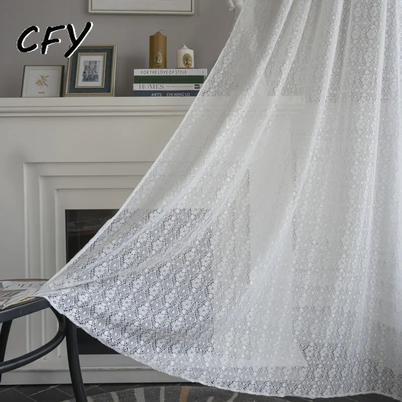 

Four-leaf Clover Openwork Lace Window Curtain with Tassel Valance for The Luxury Living Room Easy Drape Curtains for Living Room