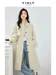 VIMLY Women's Casual Fashion Long Trench Coat Outerwear Office Lady Windbreaker Autumn Solid Simple Versatile Loose Overcoat