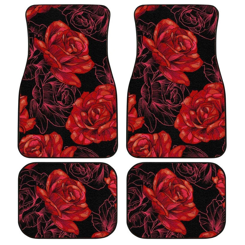 

Red Rose Car Floor Mats Custom Floral Car Interior Accessories 4PCs Pack
