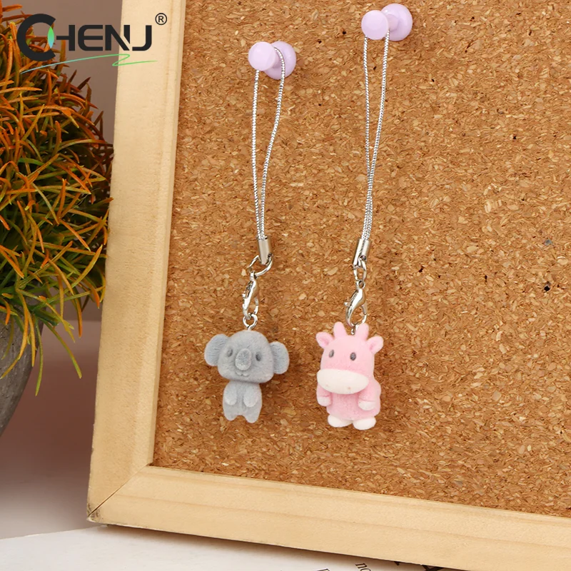 1pcs Cute Flocking Calf Koala Mobile Phone Lanyard Cartoon Animal Pendant Phone Chain School Bag Pendant Keycord