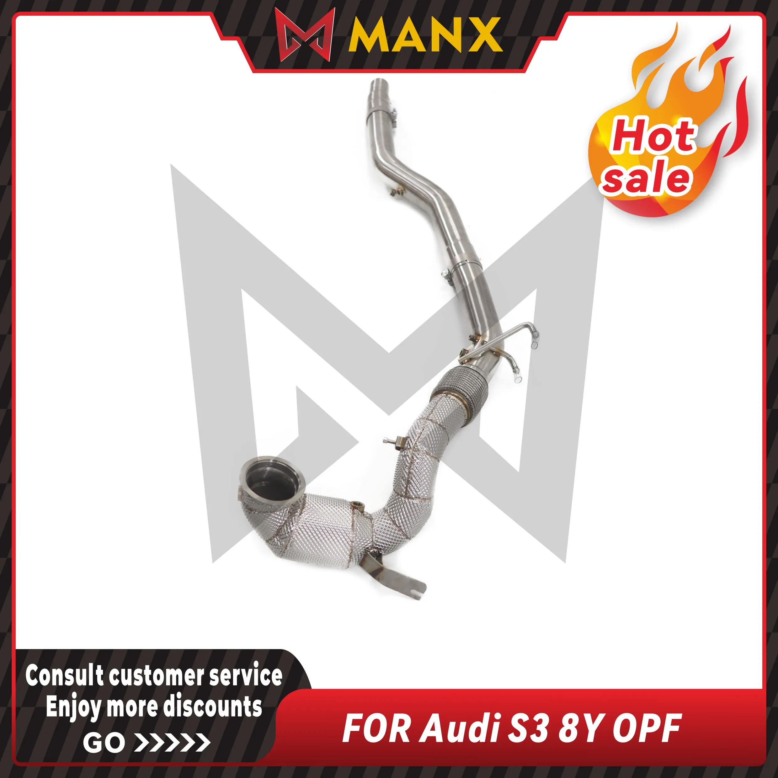 

High-flow Performance Downpipe Catless / 200Cell for Audi S3 8Y With opf With heat shield Response Power Gain Loud