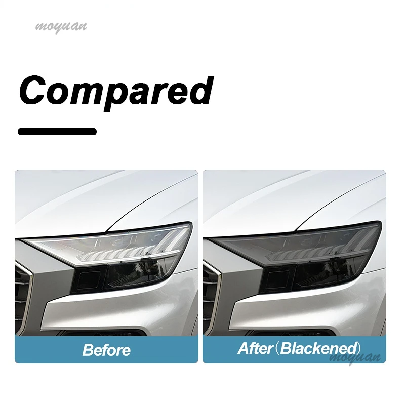 2 Pcs Car Headlight Protective Film Smoke Black Tint Wrap Vinyl Transparent TPU Sticker For Audi Q8 SQ8 RSQ8 2019 2020 2021 2022