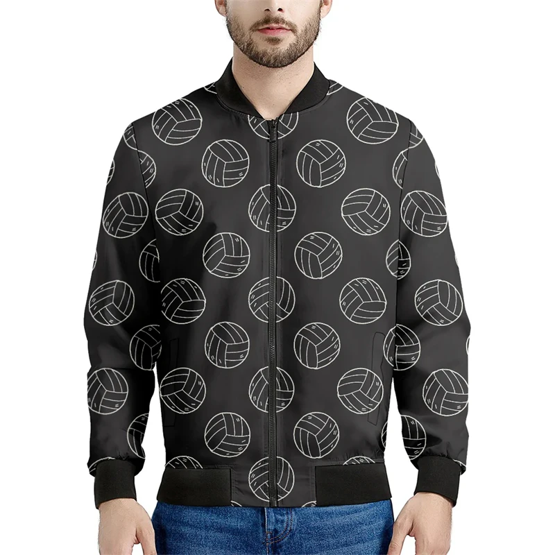 New 3D Volleyball Printed Men's Jacket Fashion Spring Autumn Long Sleeve Bomber Jackets Casual Trend Oversized Breathable Coat