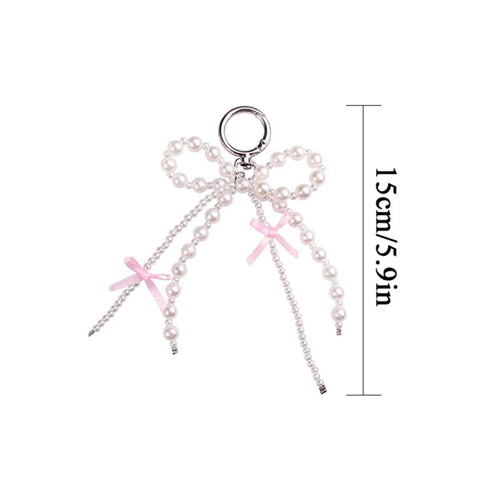 Y2K Pearl Bow Keychain Ribbon Beaded Bag Pendant Pink Bowknot Phone Charm Pendant Lanyard Korean Phone Key Bag Decor Accessories image 6