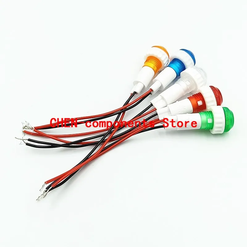 5PCS XD10-6 Waterproof LED Indicator 110V 220V Neon Working Power Signal Light Opening 10MM White Red Yellow Warm White ice blue