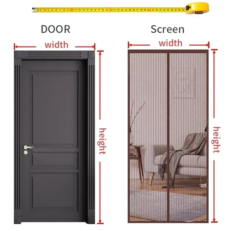 Magnetic Door Screen Custom Size Mosquito Net Curtain Fly Insect Automatic Closing Invisible Mesh For Kitchen indoor living room