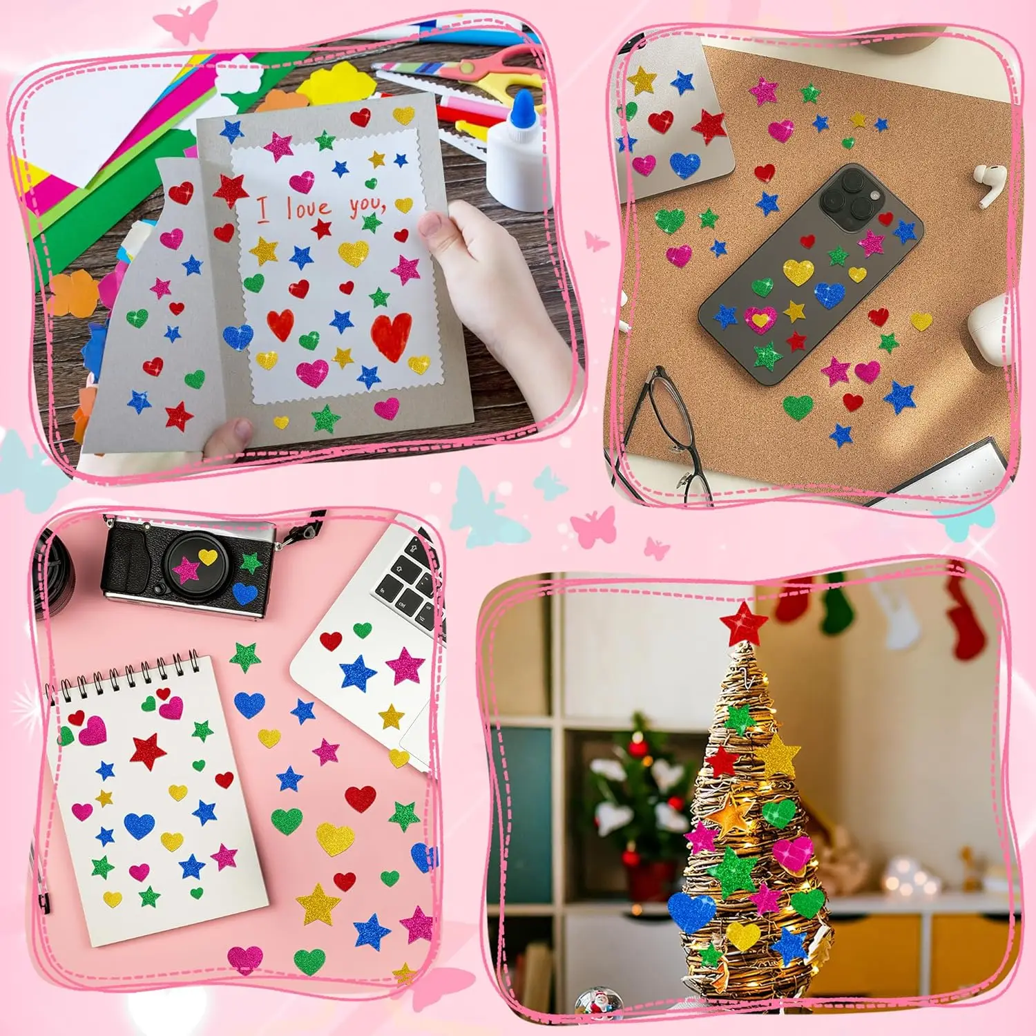 625Pcs Glitter Heart Foam Stickers Colorful Self Adhesive Mini Star Heart Shapes Sticker,Foam Sticker for Valentine's Day view 6