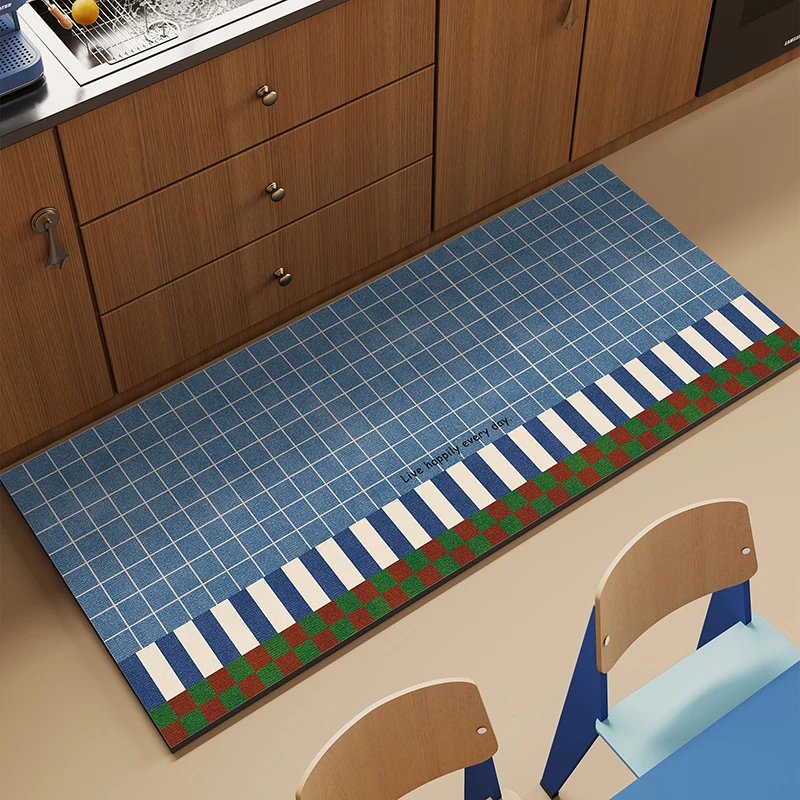 Rug for Kitchen Waterproof PVC Leather Carpet Long Anti-slip Oil-proof Floor Mat Dopamine-style Rugs Home Decoration Mats 주방 카펫