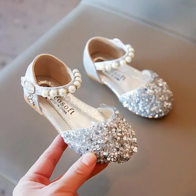 2023 Summer New Casual Children Pearl Sandals Kids Girls Beaded Bow Princess Flats Student Non-slip Baby Flip-flops Beach Shoes