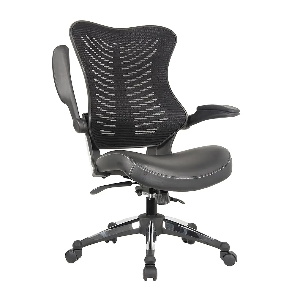 

Officefactor Executive Ergonomic Computer Office Chair Ba Mesh Bonded Leather Seat Flip-Up A Lumbar Support Molded Foam Seat