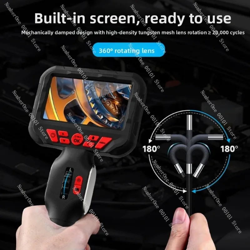 Industrial Endoscope 360° Rotating HD Pipe Inspection Camera with Screen, Sewer Drain Borescope
