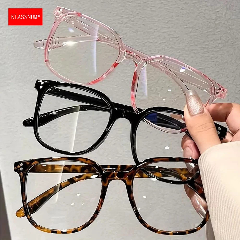 KLASSNUM Anti Blue Light Decorative Glasses for Women Transparent Large Square Frame Computer Flat Light Fashion Eyepieces 2026