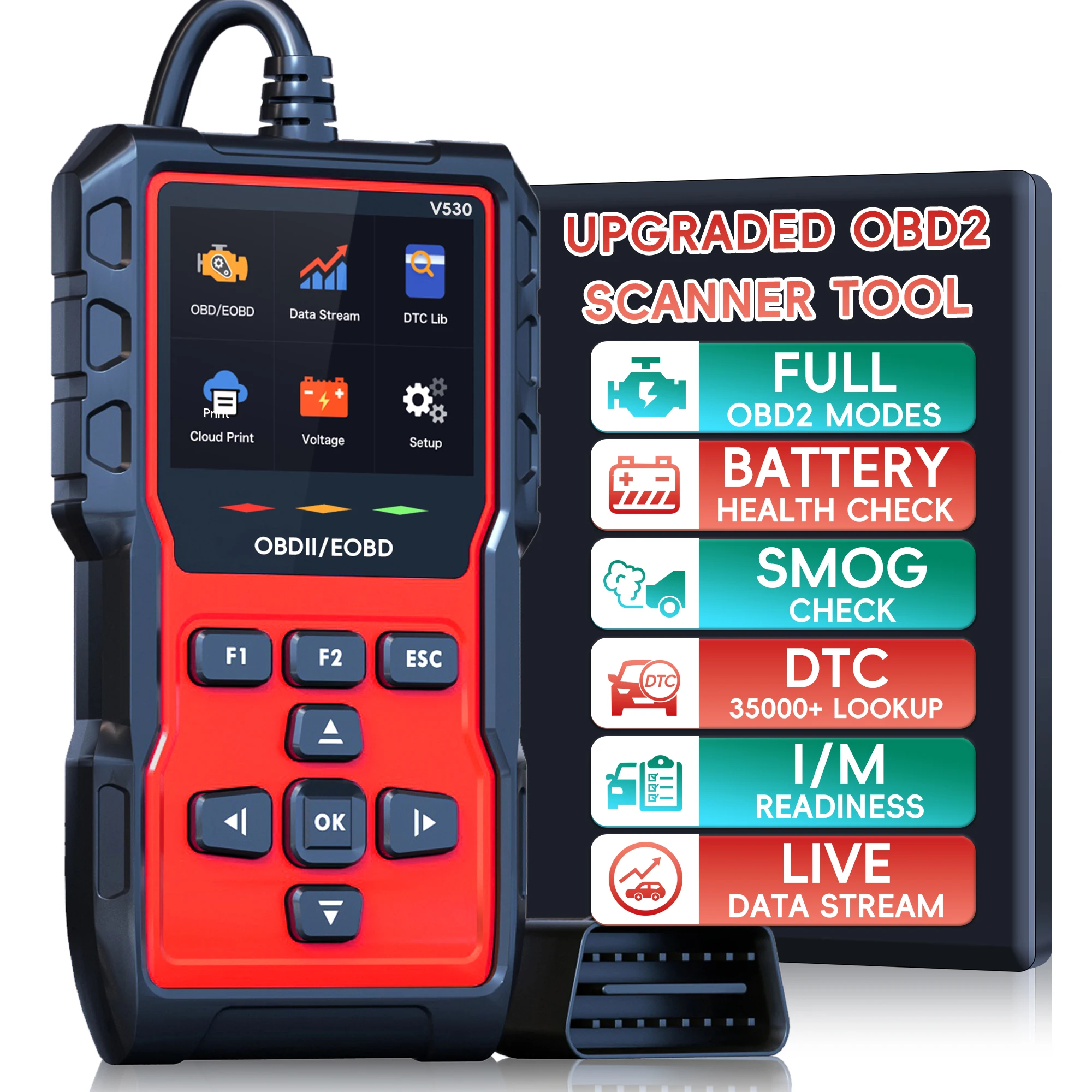 

OBD2 Scanner Diagnostic Tool, Check Engine Code Reader OBD2 Scanner with Reset, Mode 6, Mode 8 & Auto I/M Readiness