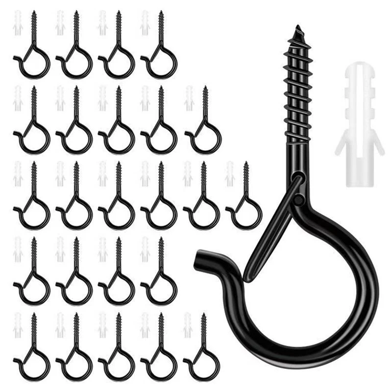 AB33-25Pcs Spiral Hook For Hanging Plants, Q Black-M5