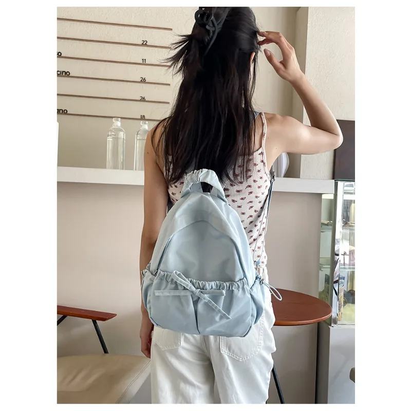 Mochilas de Escola Monocromáticas de Grande Capacidade Feminina, Simples, Versátil, Casual, Mochila de Nylon Fresca, Alta Qualidade, Moda, Novo Estilo, 2024