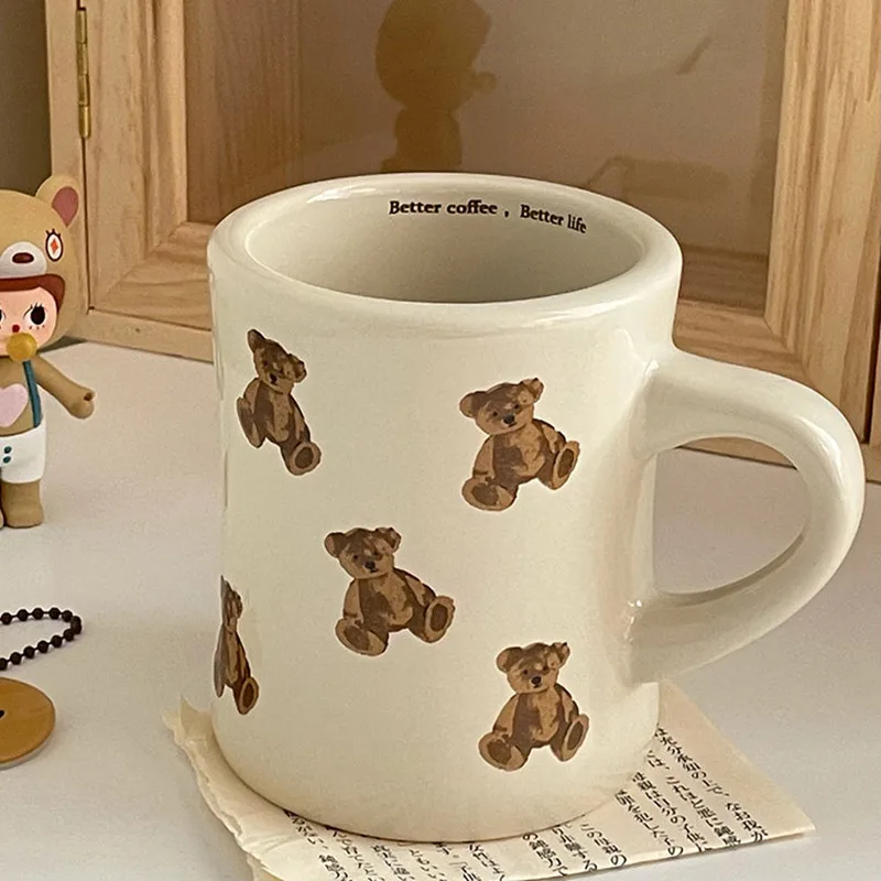 

FunIn Ceramic Bear Beige Drinkware Coffee Cup Kitchen Milk Tea Breakfast Cute Mug Tableware Decoration Home Couple Gifts Mug