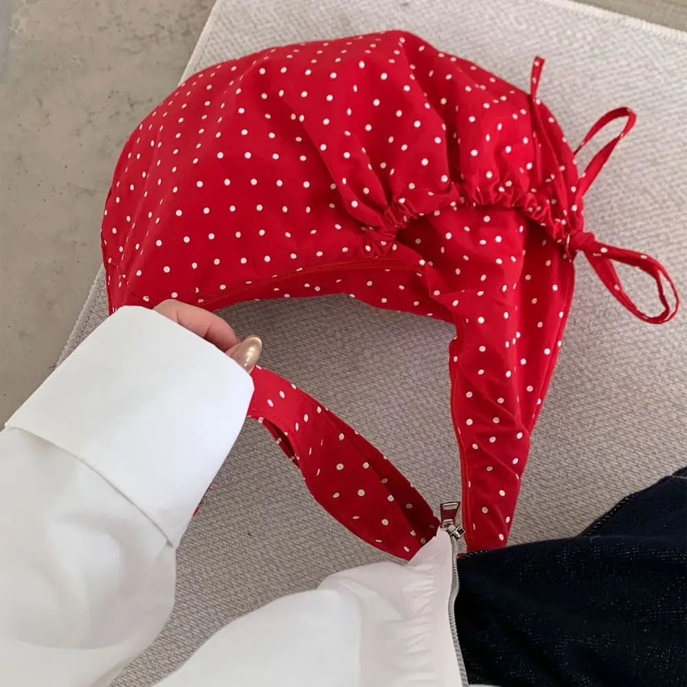 

Korean Style Polka Dot Nylon Crossbody Bag Ballet Style Prined Pleated Shoulder Bag Large Capacity Lightweight