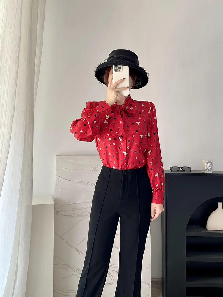 

Шелковый шарф для женщин, элегантный, для повседневной носки, весенний, новогодний, красный, прямой крой, с длинными рукавами, на пуговицах, Max26 Early Spri...