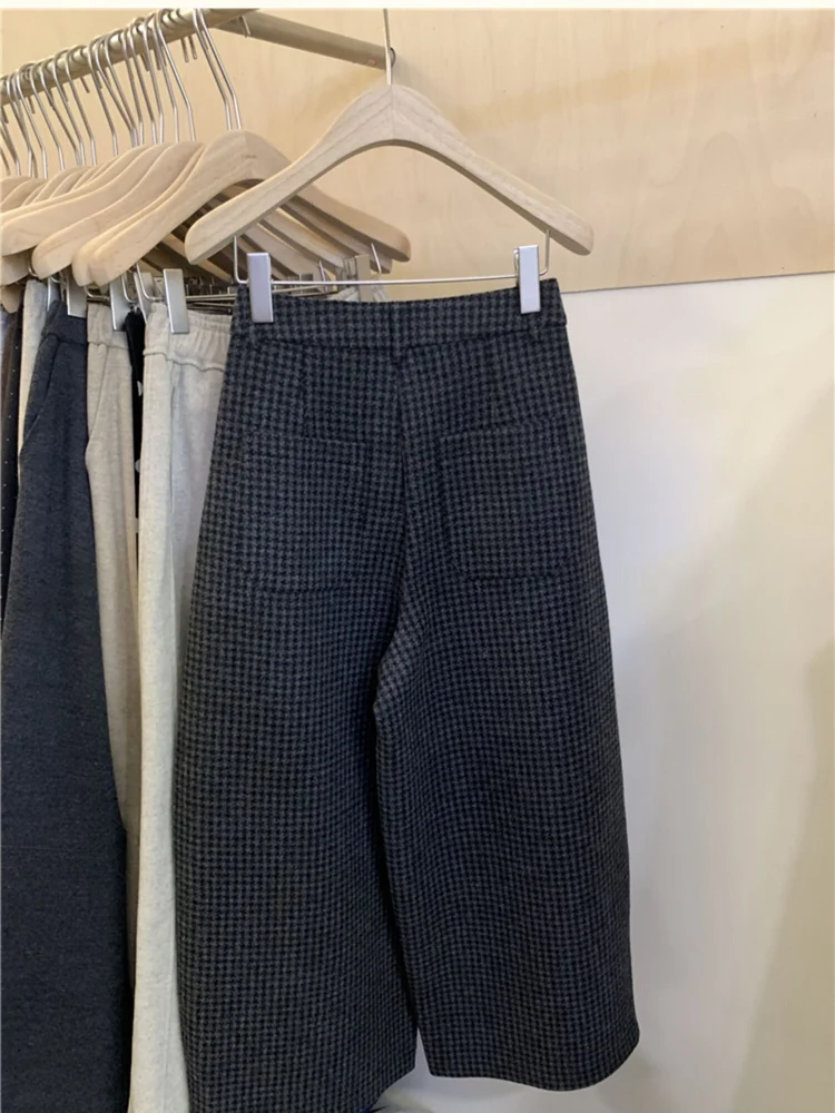 Pantaloni larghi scozzesi da donna larghi casual Autunno Inverno Pantaloni lunghi lusinghieri di piccole dimensioni a vita alta Fce Fini