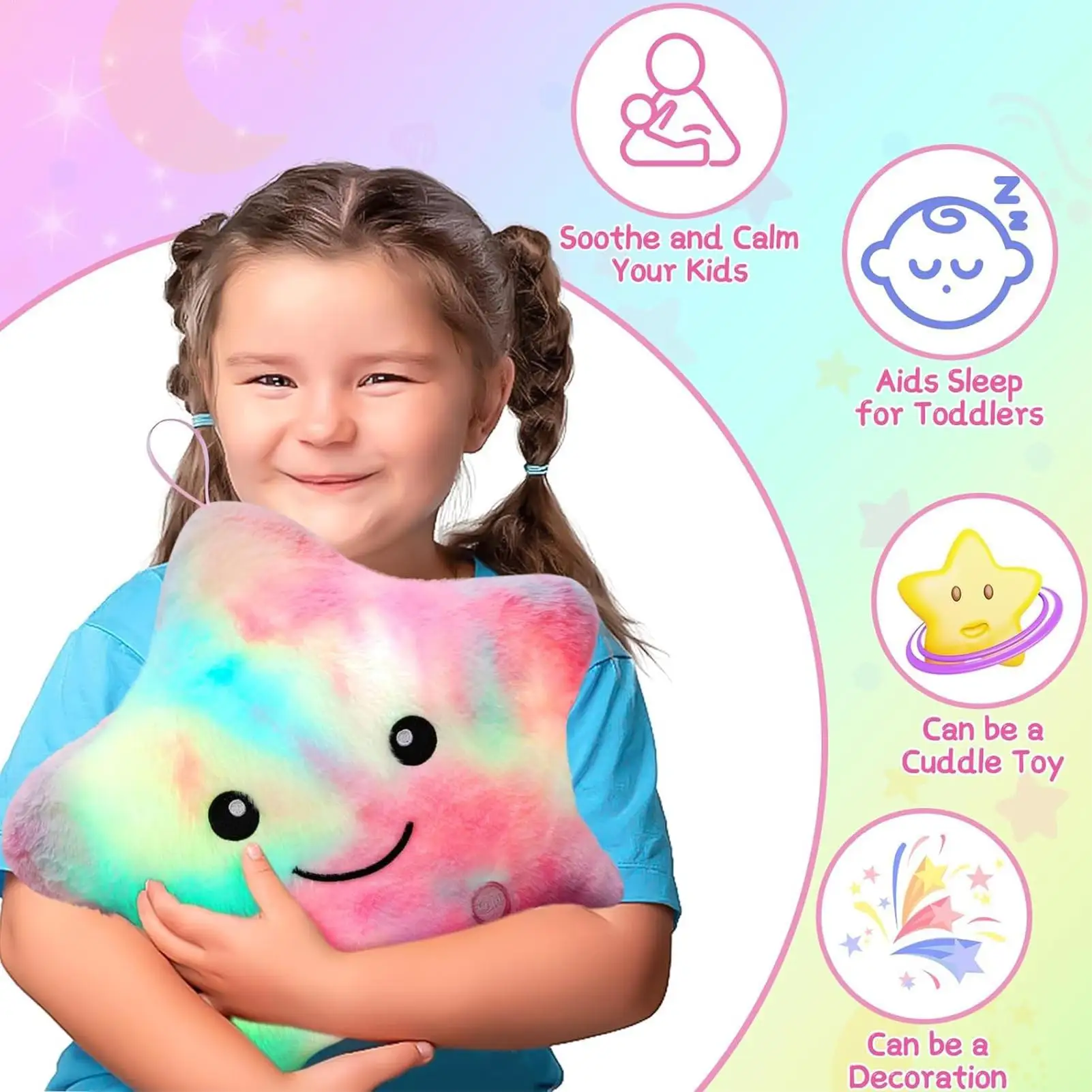 Peluche étoile décorative lumineuse pour canapé, jouet en peluche doux et coloré de 9 pouces pour enfants, chambre d'enfant, canapé de couchage