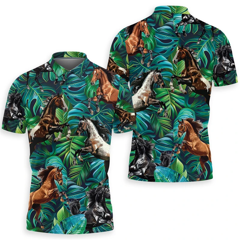 Thoroghbred Racing 3D Print Polo Shirts For Men Clothes Fashion Sport Horse Racers POLO Shirt Casual Short Sleeve Contest Jersey image 3