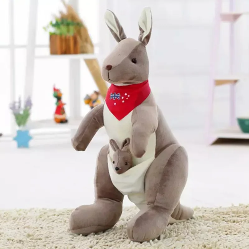 Kangaroo Plush Toy 11 inch Gray Kangaroo Stuffed Animal with Scarf - Huggable Soft Animal Toy Creative Doll Kids Gift Gray