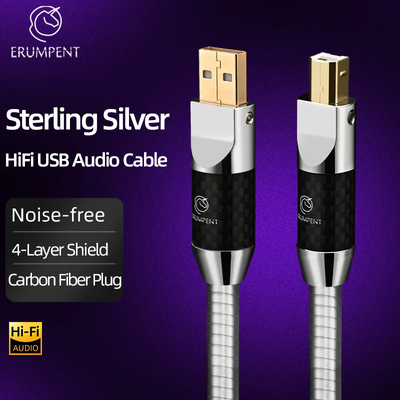ERUMPENT HiFi Sterling Silver USB Audio Cable 4-Layer Shield USB Type A to Type B Audio Wire for DAC Sound Card