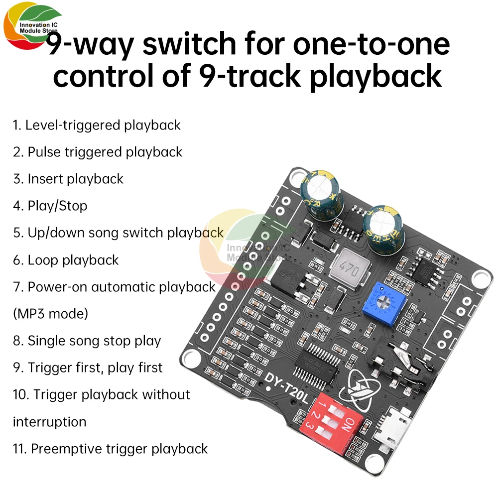 DC6-35V Voice MP3 Playback Control Module, One-On-One Trigger Audio Module Supports Usb Flash Drive And TF Card T20L Micro USB