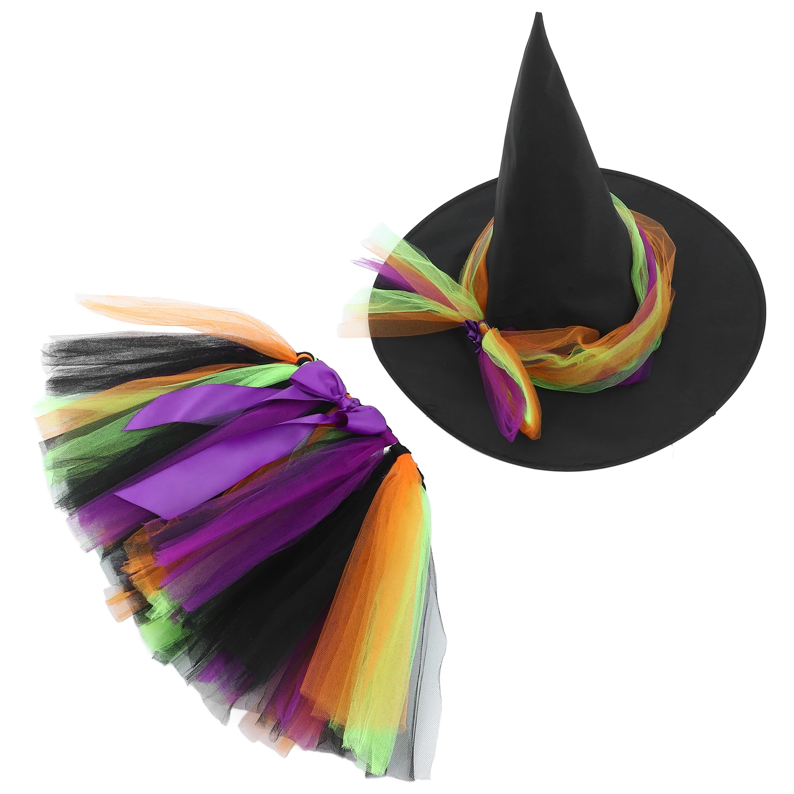

Witch Skirt Tutu Set Elastic Waist Satin Bow Kids Costume Halloween Party Dress Up Photo Props Outfits Reusable Durable