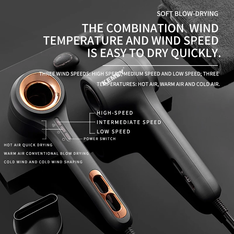 Kemei High-Speed Hair Dryer 110000RPM Motor Fast Drying Blow Dryer 1500W Ionic Hair Dryer for Home and Travel Magnetic Nozzle