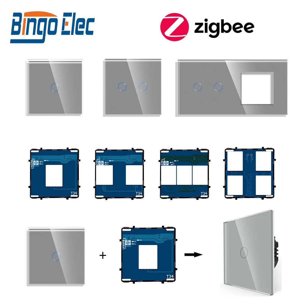 Tuya Zigbee Smart Light Switches Need Neutral Wire Touch Glass Panel Frames Wall Socket ZigBee EU Power Outlets DIY Parts